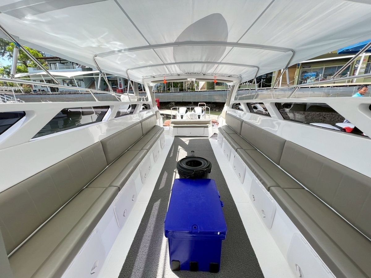 Cushioned seats under the shade roof