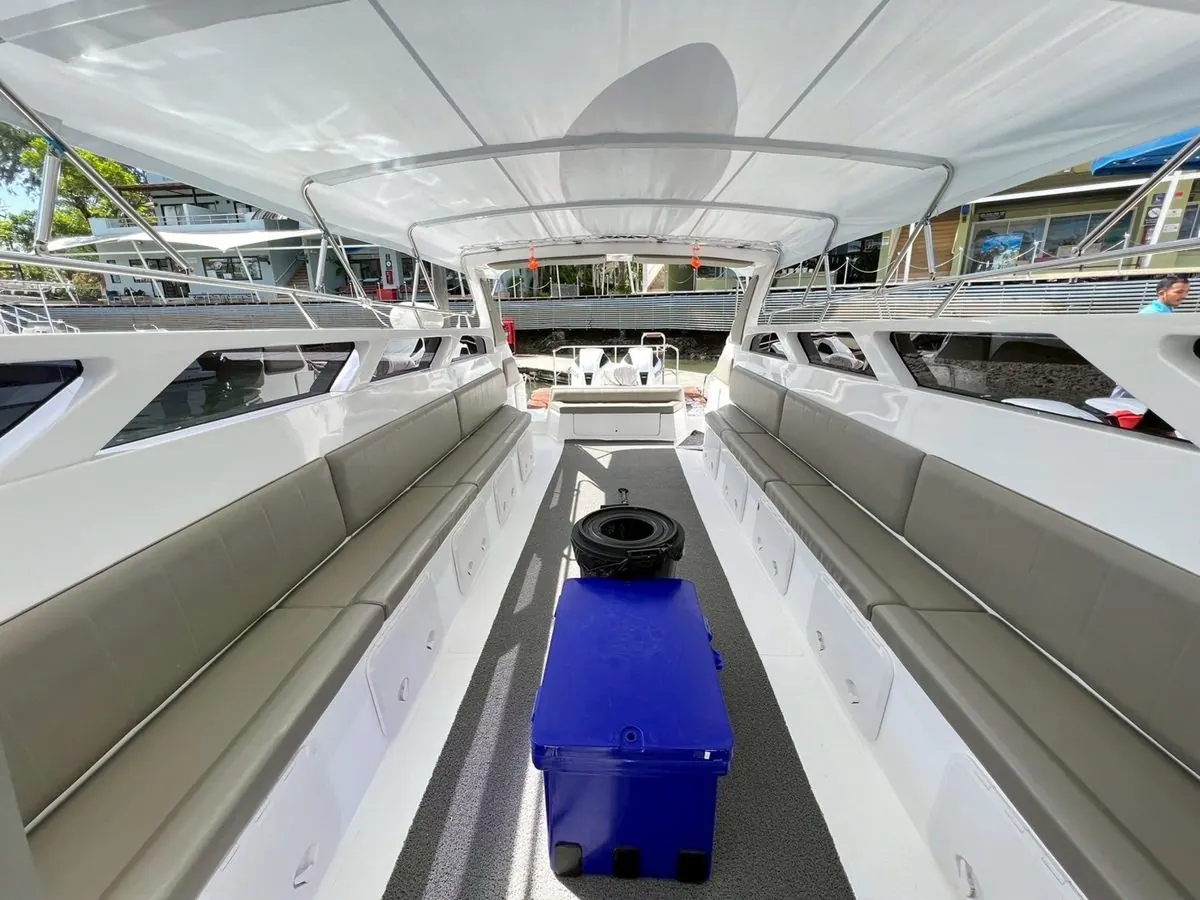Cushioned seats under the shade roof
