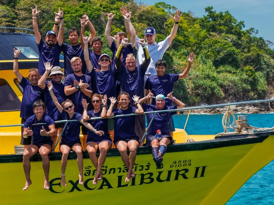 Dive crew and guests on the Excalibur II dive boat