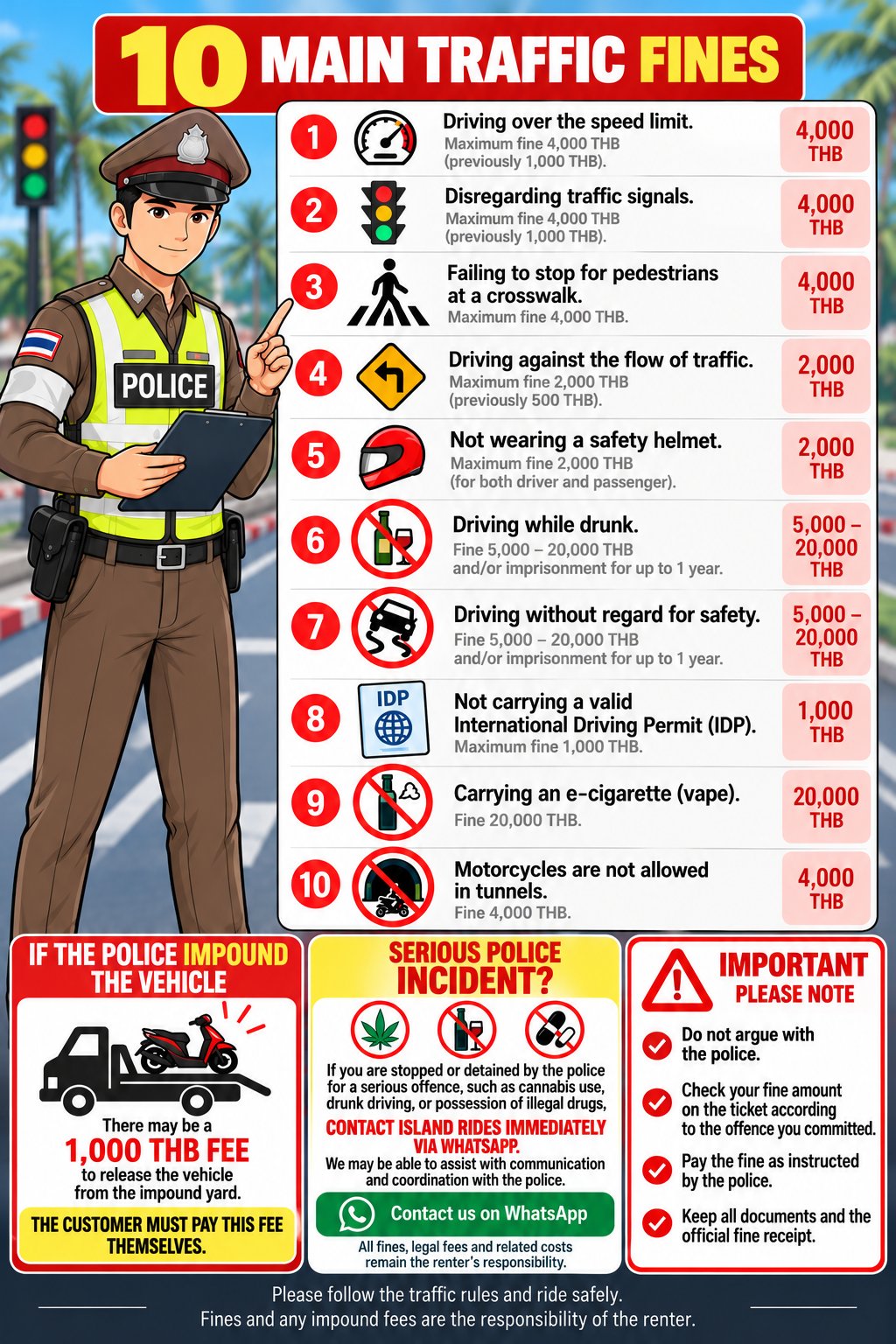 10 main traffic fines in Thailand: speeding, red lights, no helmet, drunk driving, no IDP and more