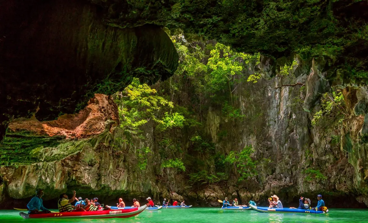 Canoeing under the cave roof at Hong Island, Phang Nga