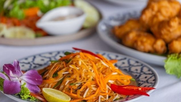 Thai salad and fried chicken