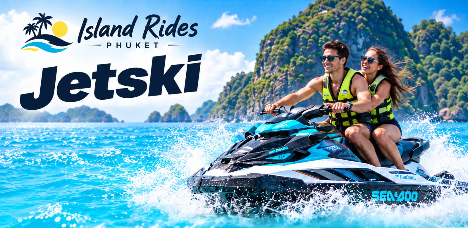 Island Rides Phuket jet ski tour: two riders on a Sea-Doo near the islands