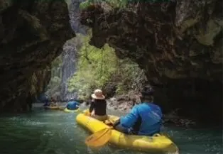 Paddling through a sea cave
