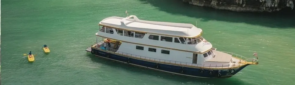 Expedition boat with kayaks in Phang Nga Bay