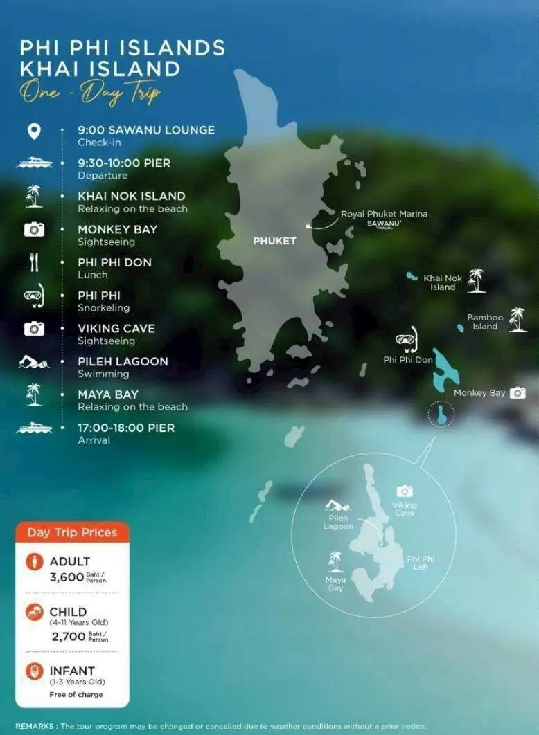 Phi Phi & Khai Island route map from Royal Phuket Marina