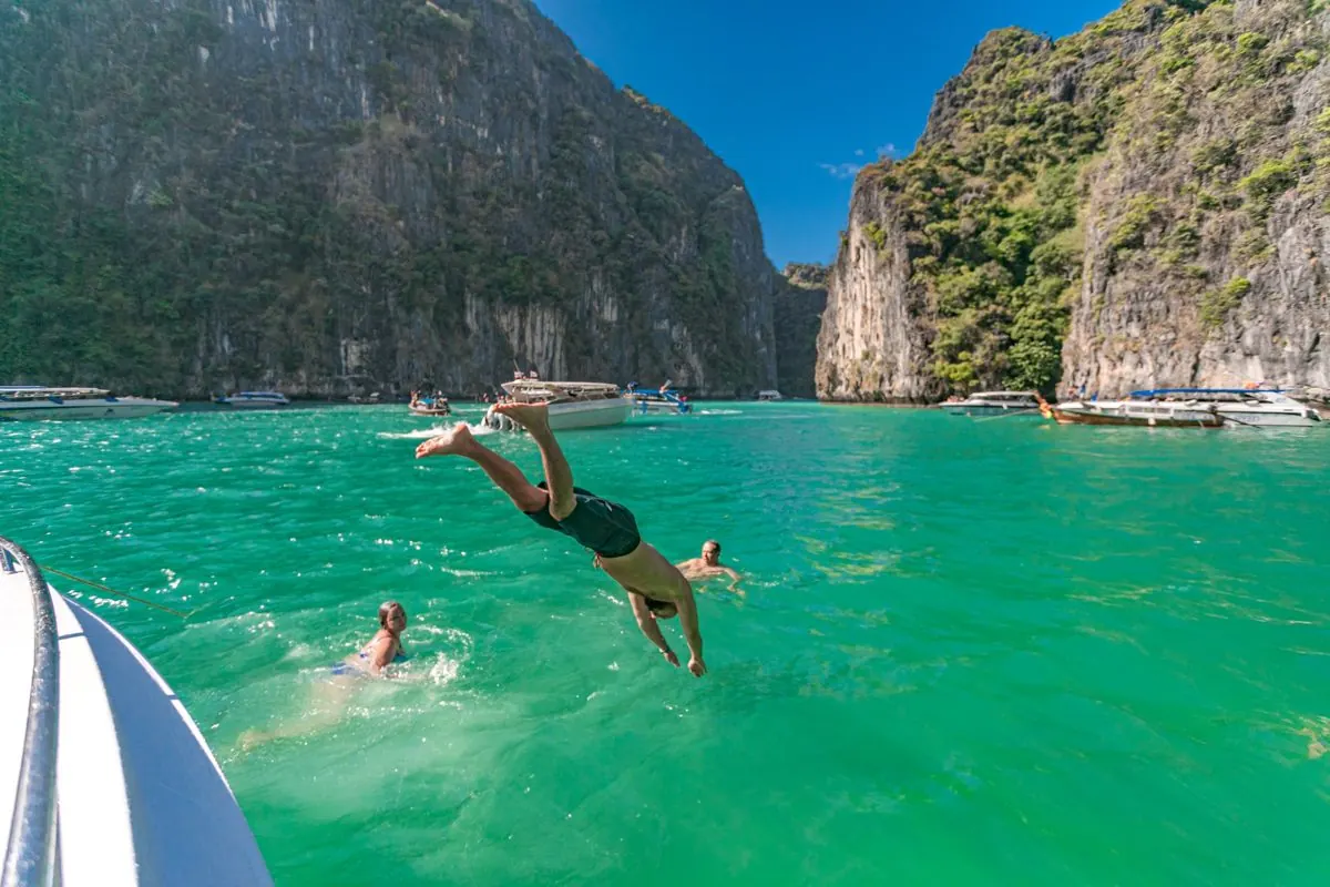 Jumping into Pileh Lagoon from the boat